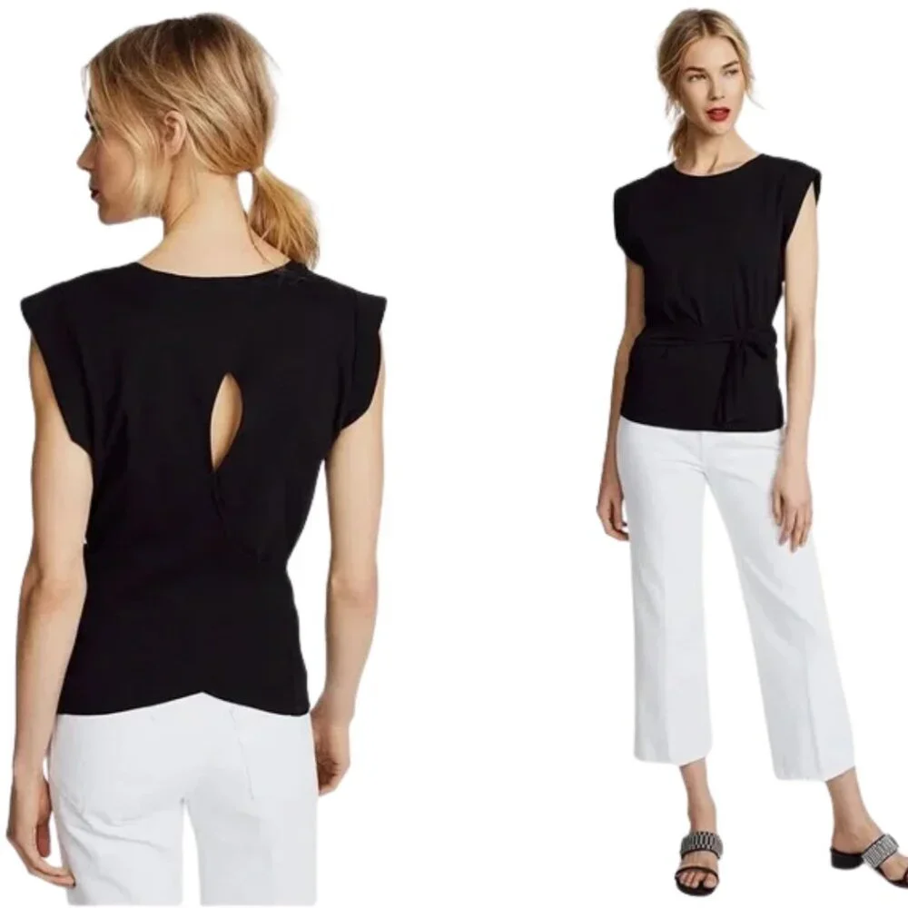 Vince Open Back Wrap Top Women's Medium Black Minimalist Quiet Luxury Structured - Picture 2 of 16